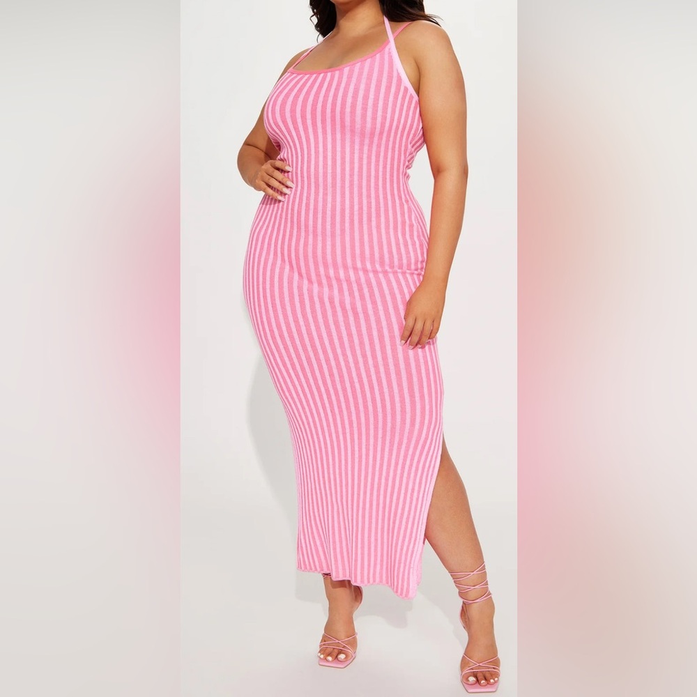 Fashion Nova Pink Striped Maxi Dress